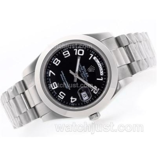 AAA 41 MM Quality Rolex Day-Date II Fake Watches With Black Dials For Men