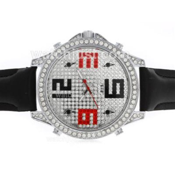Jacob & Co Classic Five Time Zone Diamond Bezel and Dial with Leather Strap-Big Number Markers