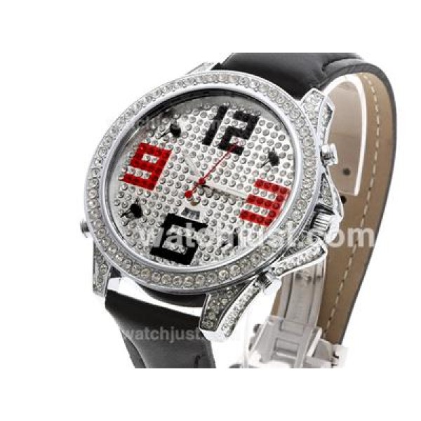 Jacob & Co Classic Five Time Zone Diamond Bezel and Dial with Leather Strap-Big Number Markers
