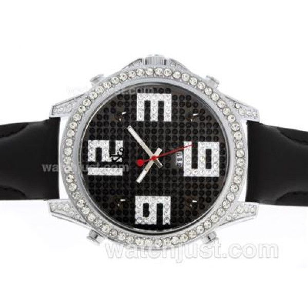 Jacob & Co Classic Five Time Zone Diamond Bezel and Dial with Leather Strap-Big Number Markers