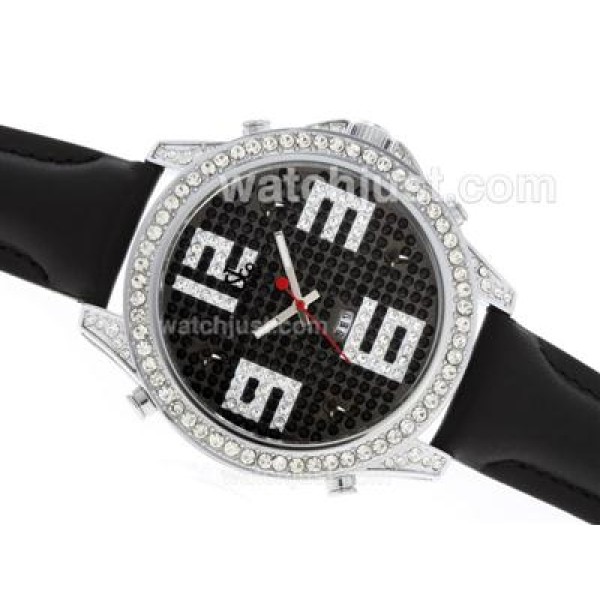 Jacob & Co Classic Five Time Zone Diamond Bezel and Dial with Leather Strap-Big Number Markers