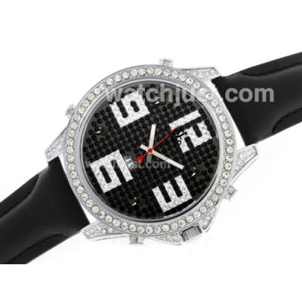 Jacob & Co Classic Five Time Zone Diamond Bezel and Dial with Leather Strap-Big Number Markers