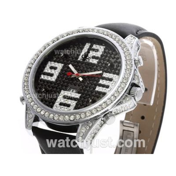 Jacob & Co Classic Five Time Zone Diamond Bezel and Dial with Leather Strap-Big Number Markers