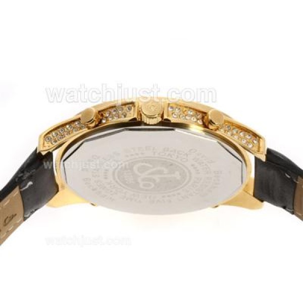Jacob & Co Classic Five Time Zone Gold Case Full Diamond with Leather Strap