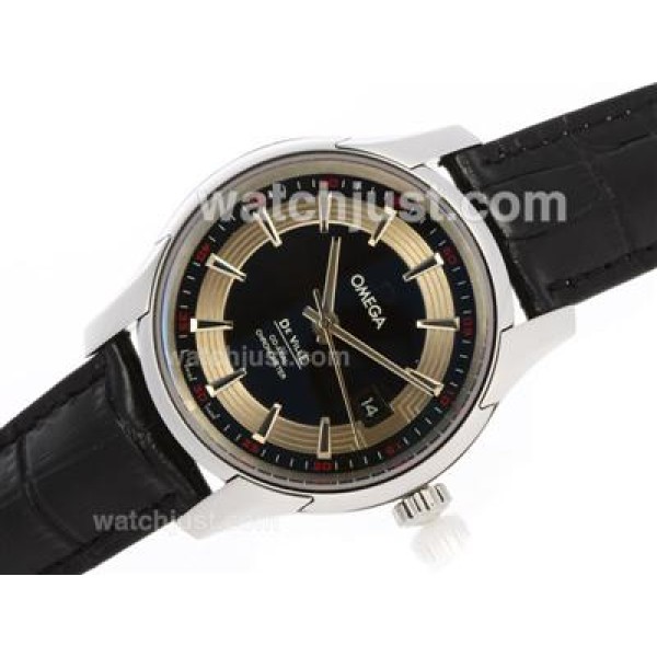 Omega Hour Vision See Thru Case Swiss ETA 2836 Movement with Black Dial-Leather Strap