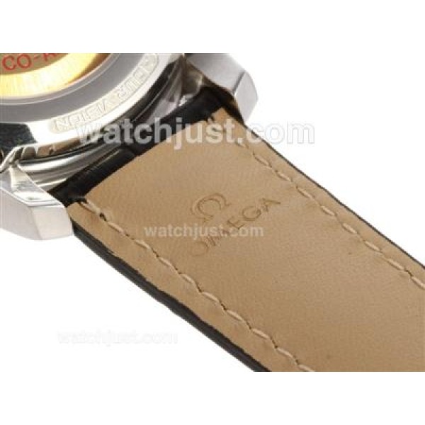 Omega Hour Vision See Thru Case Swiss ETA 2836 Movement with Black Dial-Leather Strap