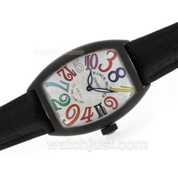 Franck Muller Crazy Hours Automatic PVD Case with White Dial-Leather Strap