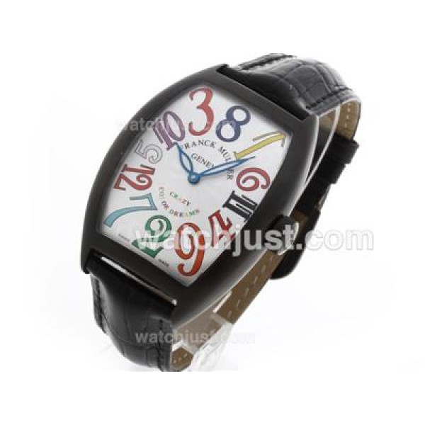 Franck Muller Crazy Hours Automatic PVD Case with White Dial-Leather Strap