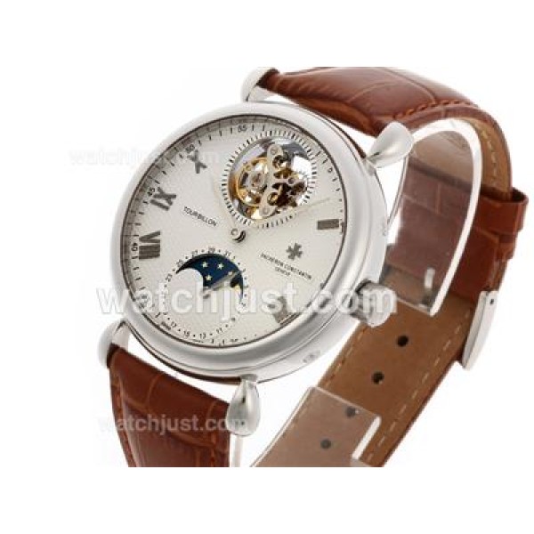 UK Perfect Replica Vacheron Constantin Tourbillon Manual Winding with White Dial Watches
