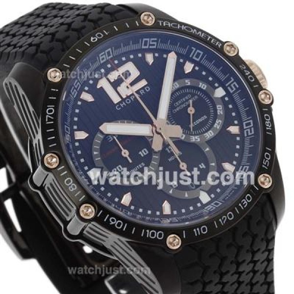 Chopard Classis Racing Swiss Valjoux 7750 Movement PVD Case with Black Dial-Rubber Strap