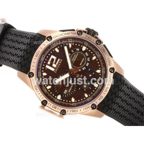 Chopard Classis Racing Swiss Valjoux 7750 Movement Rose Gold Case with Brown Dial-Rubber Strap