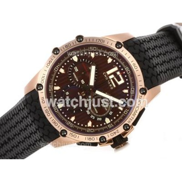 Chopard Classis Racing Swiss Valjoux 7750 Movement Rose Gold Case with Brown Dial-Rubber Strap