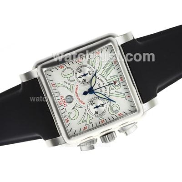Franck Muller Conquistador Chronograph Swiss Valjoux 7750 Movement with White Dial-Rubber Strap