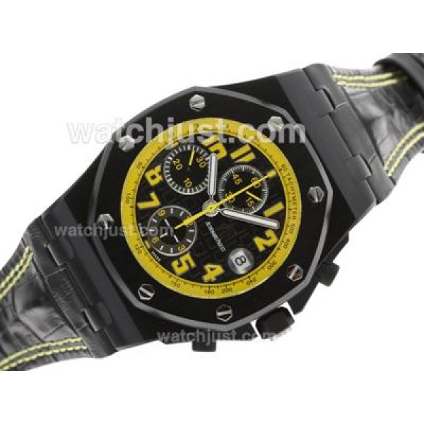 UK Swiss Movement Replica Audemars Piguet Royal Oak Offshore Chronograph Swiss Valjoux 7750 Movement PVD Case with Yellow Markers-Sec@12
