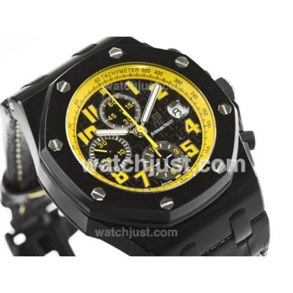 UK Swiss Movement Replica Audemars Piguet Royal Oak Offshore Chronograph Swiss Valjoux 7750 Movement PVD Case with Yellow Markers-Sec@12