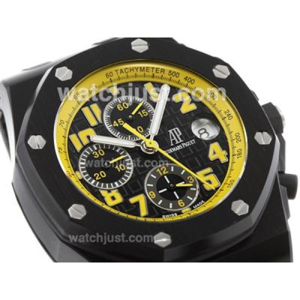 UK Swiss Movement Replica Audemars Piguet Royal Oak Offshore Chronograph Swiss Valjoux 7750 Movement PVD Case with Yellow Markers-Sec@12