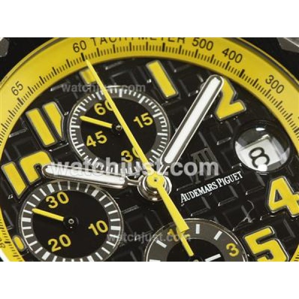 UK Swiss Movement Replica Audemars Piguet Royal Oak Offshore Chronograph Swiss Valjoux 7750 Movement PVD Case with Yellow Markers-Sec@12