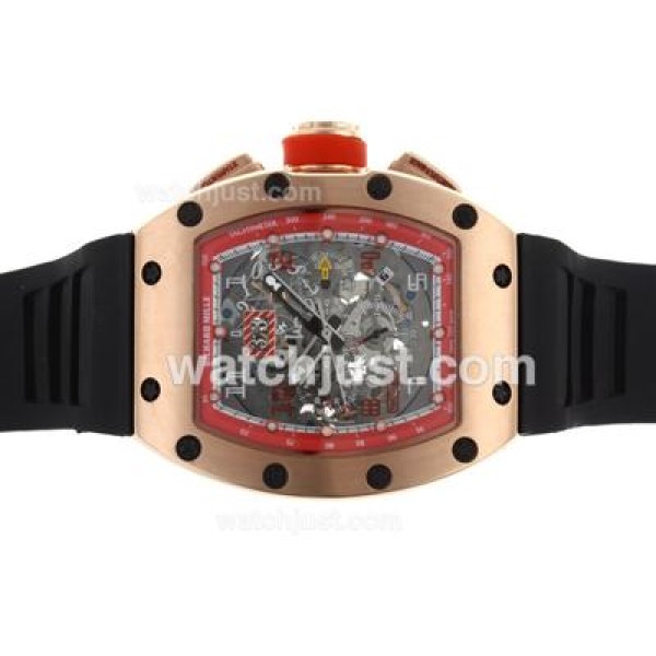 Richard Mille RM011 Automatic Rose Gold Case with Skeleton Dial-Red Bezel