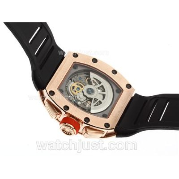 Richard Mille RM011 Automatic Rose Gold Case with Skeleton Dial-Red Bezel