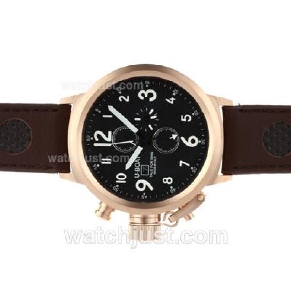 U-Boat Italo Fontana Working Chronograph Rose Gold Case Black Dial with White Markers-Leather Strap