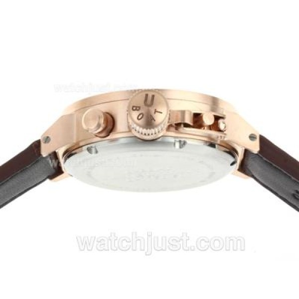 U-Boat Italo Fontana Working Chronograph Rose Gold Case Black Dial with White Markers-Leather Strap
