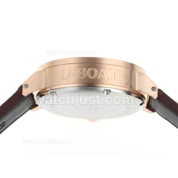 U-Boat Italo Fontana Working Chronograph Rose Gold Case Black Dial with White Markers-Leather Strap
