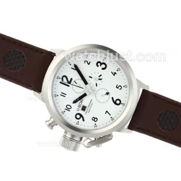 U-Boat Italo Fontana Working Chronograph White Dial with Black Markers-Leather Strap