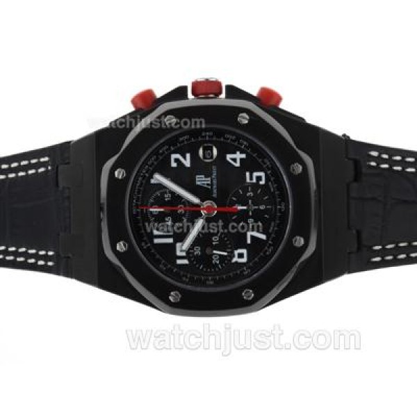 Audemars Piguet Royal Oak Offshore Chrono Swiss Valjoux 7750 Movement PVD Case with Black Dial-Leather Strap