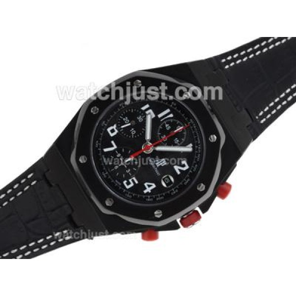 Audemars Piguet Royal Oak Offshore Chrono Swiss Valjoux 7750 Movement PVD Case with Black Dial-Leather Strap