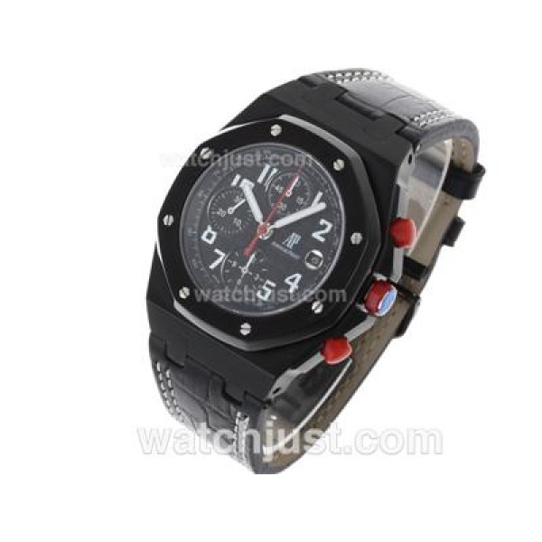 Audemars Piguet Royal Oak Offshore Chrono Swiss Valjoux 7750 Movement PVD Case with Black Dial-Leather Strap