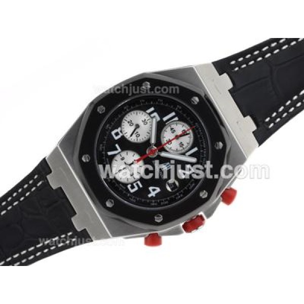 Audemars Piguet Royal Oak Offshore Chrono Swiss Valjoux 7750 Movement PVD Bezel with Black Dial-Leather Strap