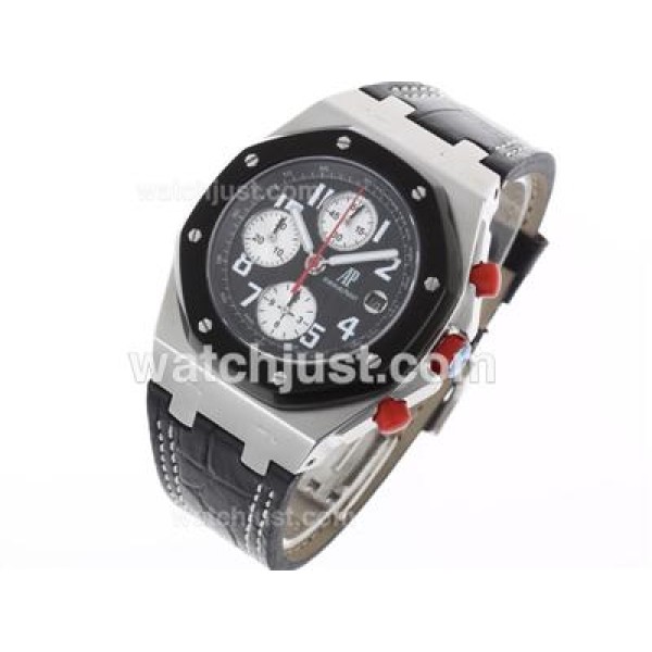 Audemars Piguet Royal Oak Offshore Chrono Swiss Valjoux 7750 Movement PVD Bezel with Black Dial-Leather Strap