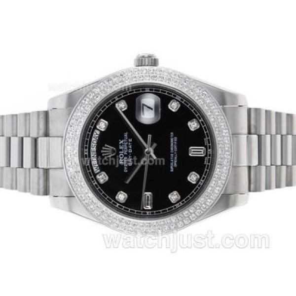 Best Quality Rolex Day-Date II Replica Watches With Black Dials For Sale