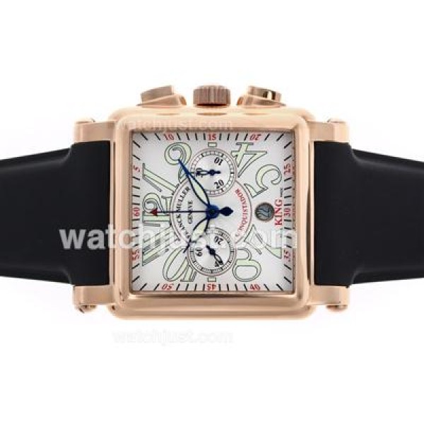 Franck Muller Conquistador King Swiss Valjoux 7750 Movement Rose Gold Case with White Dial-Rubber Strap