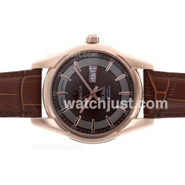 Omega Hour Vision Day-Date Automatic Rose Gold Case with Brown Dial-Leather Strap
