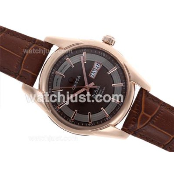 Omega Hour Vision Day-Date Automatic Rose Gold Case with Brown Dial-Leather Strap