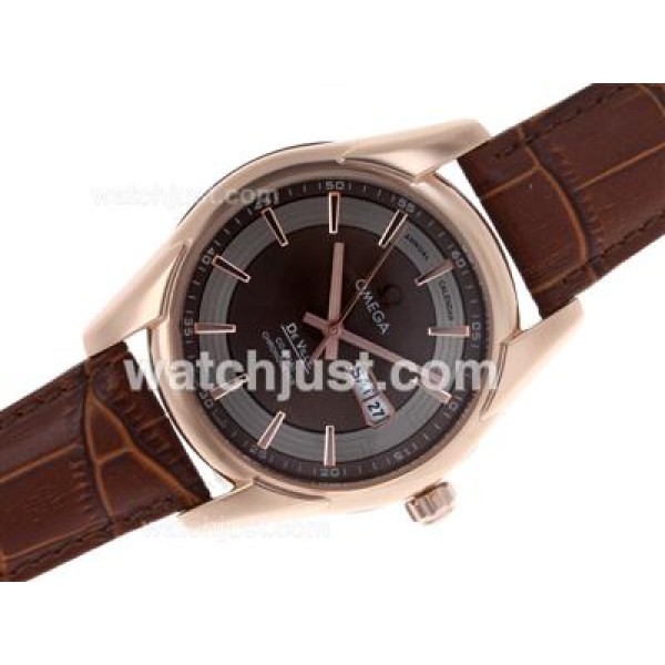 Omega Hour Vision Day-Date Automatic Rose Gold Case with Brown Dial-Leather Strap