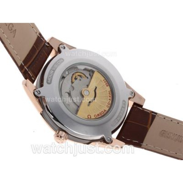 Omega Hour Vision Day-Date Automatic Rose Gold Case with Brown Dial-Leather Strap