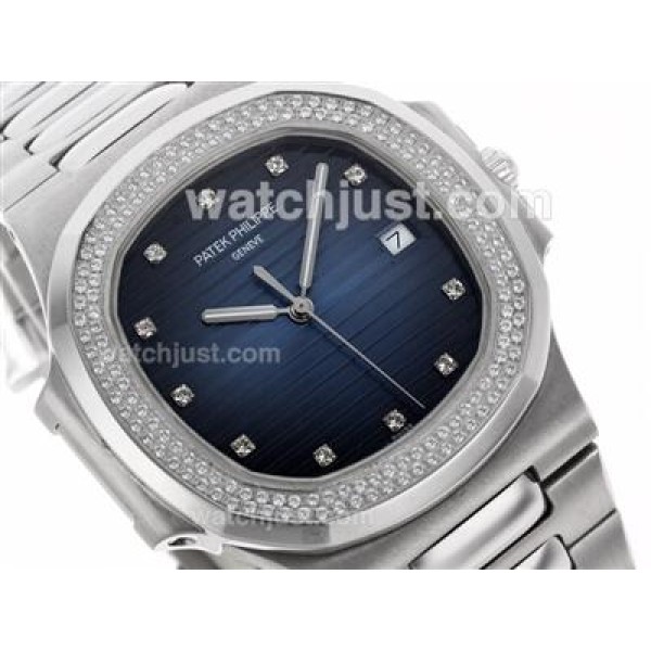 Patek Philippe Nautilus Swiss ETA 2836 Movement Diamond Bezel and Markers with Blue Dial S/S