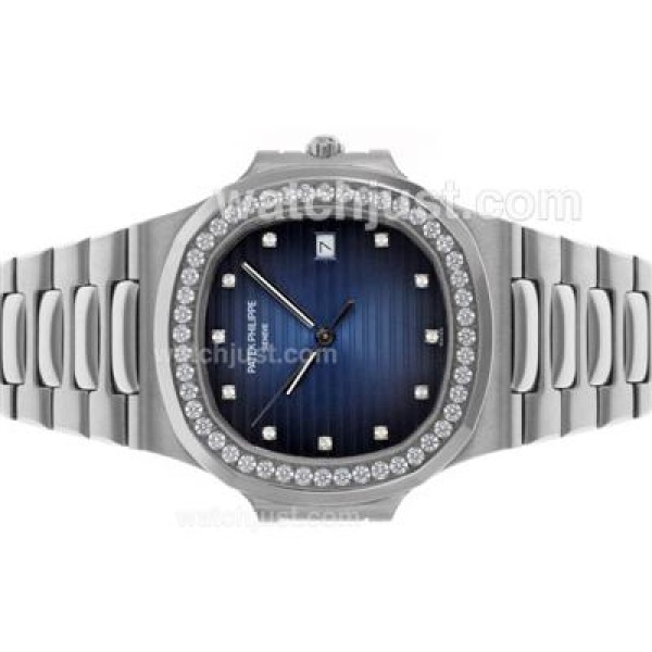 Patek Philippe Nautilus Swiss ETA 2836 Movement Diamond Bezel and Markers with Blue Dial S/S