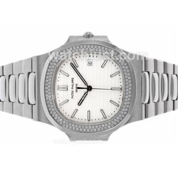 Patek Philippe Nautilus Swiss ETA 2836 Movement Diamond Bezel with White Dial S/S