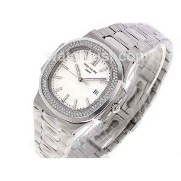 Patek Philippe Nautilus Swiss ETA 2836 Movement Diamond Bezel with White Dial S/S
