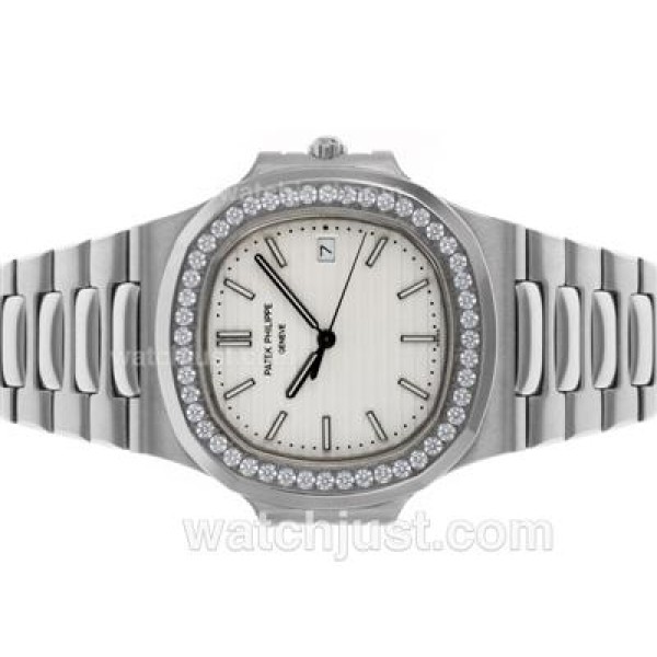 Patek Philippe Nautilus Swiss ETA 2836 Movement Diamond Bezel with White Dial S/S