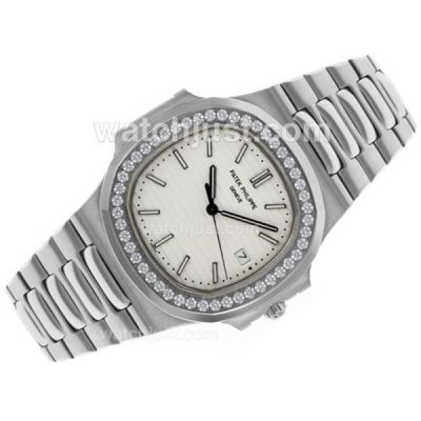 Patek Philippe Nautilus Swiss ETA 2836 Movement Diamond Bezel with White Dial S/S