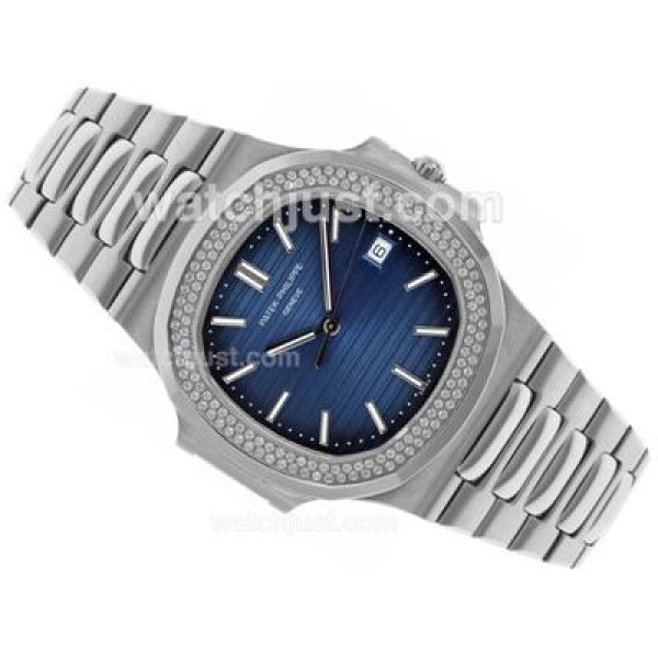 Patek Philippe Nautilus Swiss ETA 2836 Movement Diamond Bezel with Blue Dial S/S