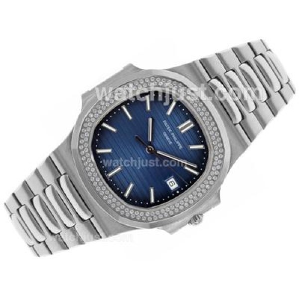 Patek Philippe Nautilus Swiss ETA 2836 Movement Diamond Bezel with Blue Dial S/S