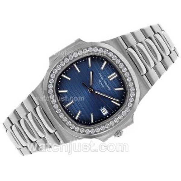Patek Philippe Nautilus Swiss ETA 2836 Movement Diamond Bezel with Blue Dial S/S