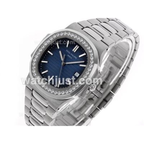 Patek Philippe Nautilus Swiss ETA 2836 Movement Diamond Bezel with Blue Dial S/S