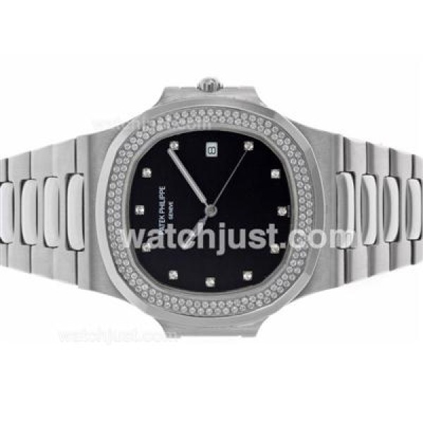 Patek Philippe Nautilus Swiss ETA 2836 Movement Diamond Bezel and Markers with Black Dial S/S