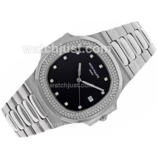 Patek Philippe Nautilus Swiss ETA 2836 Movement Diamond Bezel and Markers with Black Dial S/S